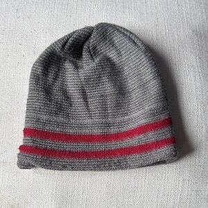Place Gray and Red Striped Kids Beanie lined with fleece